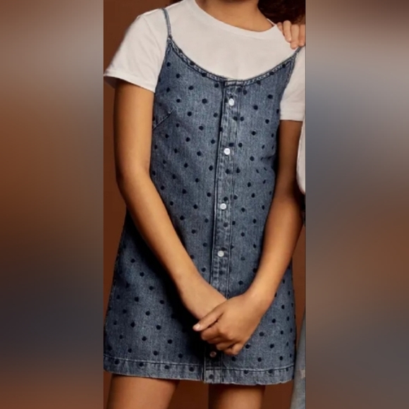 DL1961 Other - DL1961 Eilis Sleeveless Denim Dress Blue Polka Dot Layering V-Neck Embroidered